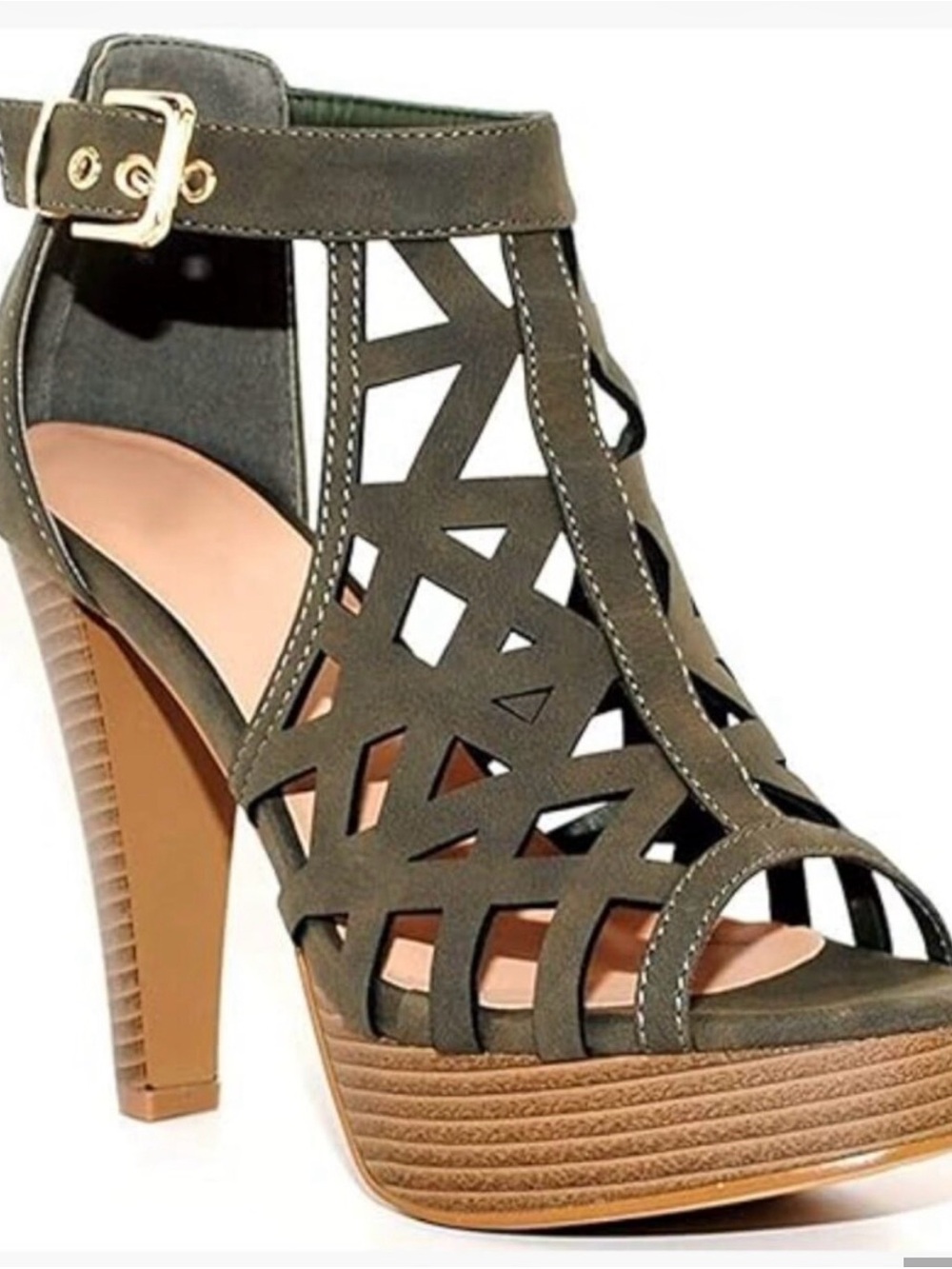 Olive Cutout Platform High Heel Sandals - Women's